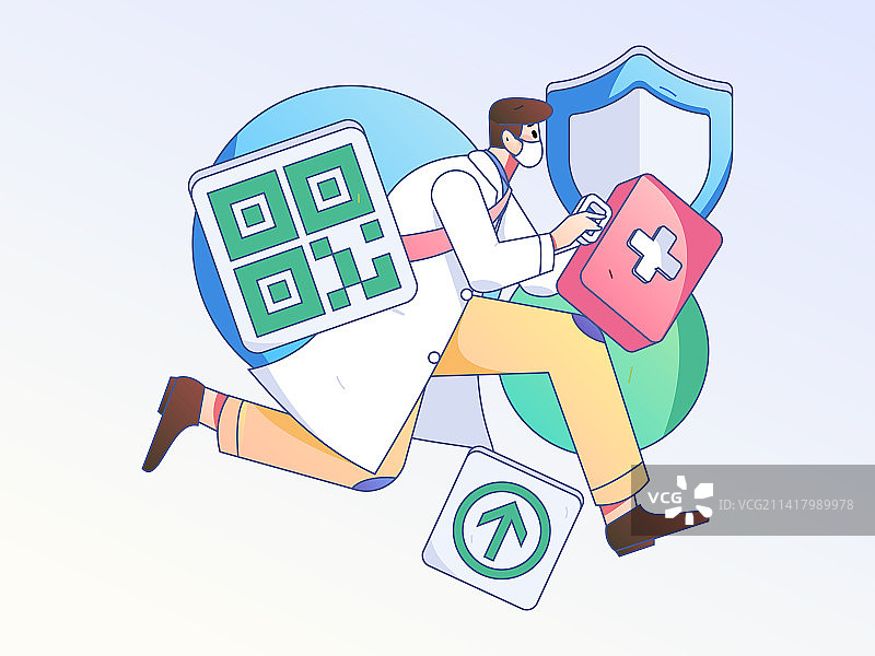 绿码医生防疫抗疫扁平矢量概念运营插画图片素材