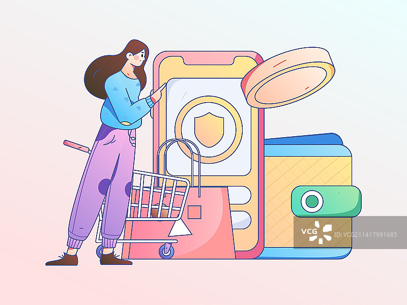 网购支付安全人物扁平矢量概念运营手绘插画图片素材