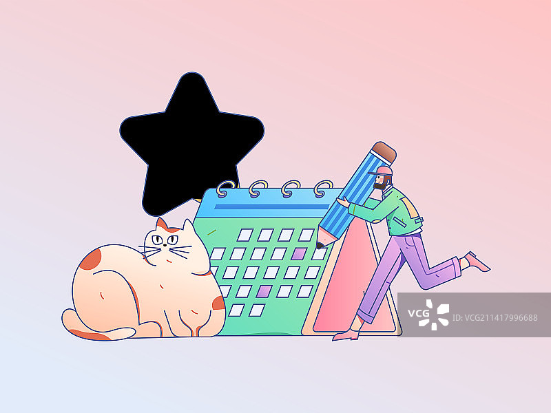 签到人物扁平矢量概念运营手绘插画图片素材