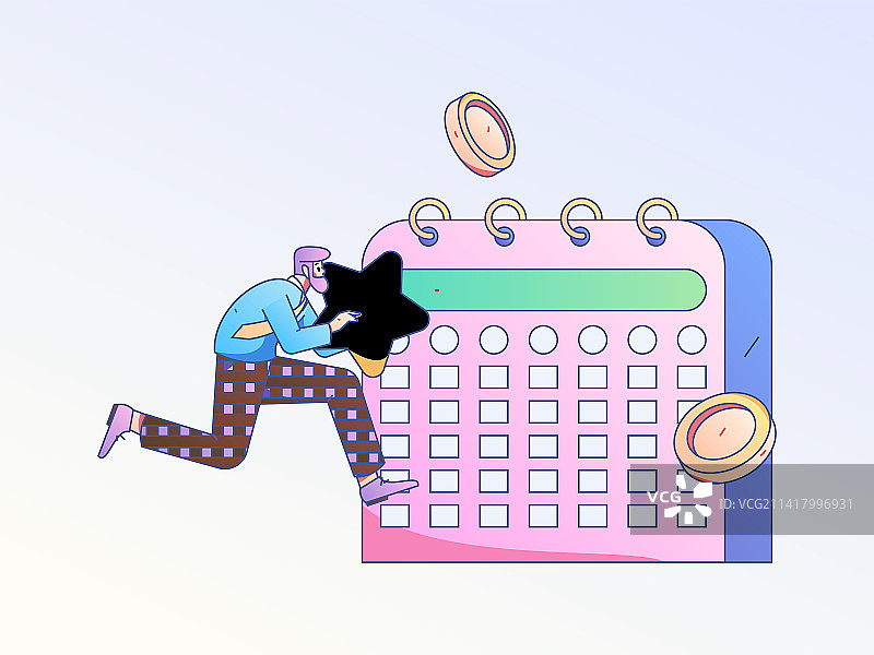 签到人物扁平矢量概念运营手绘插画图片素材