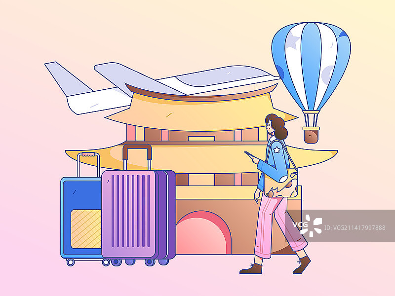 节假日旅游出行人物互联网背景矢量手绘插画图片素材