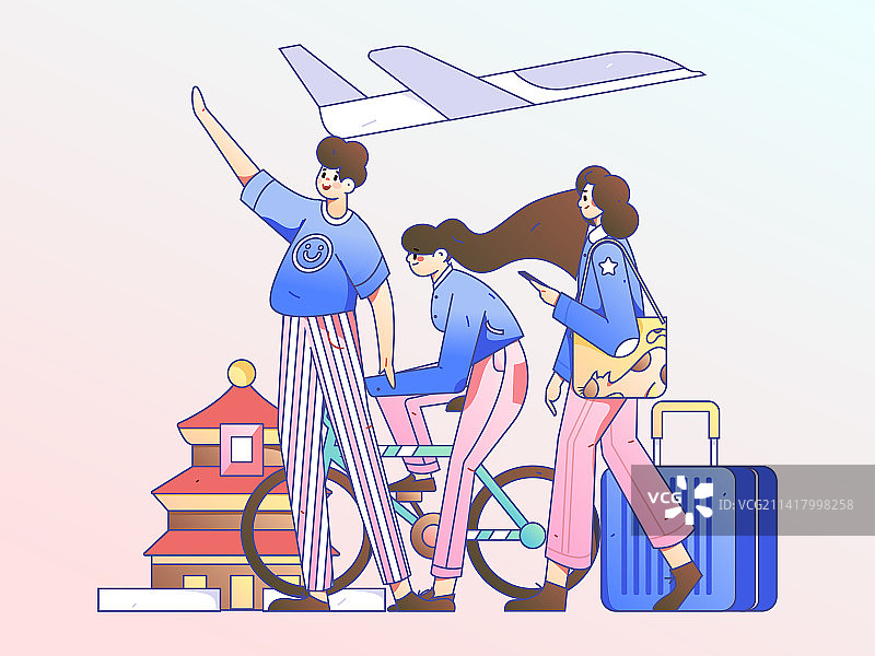 节假日旅游出行人物互联网背景矢量手绘插画图片素材