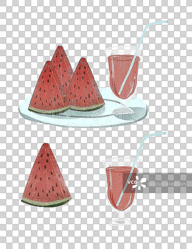 西瓜和西瓜汁插画元素图片素材