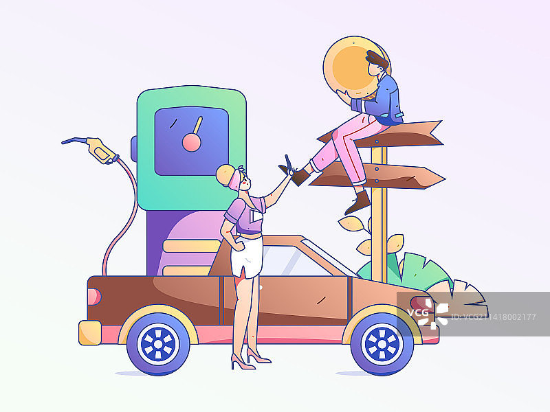 为汽车加油获得优惠的人物矢量互联网运营手绘插画图片素材
