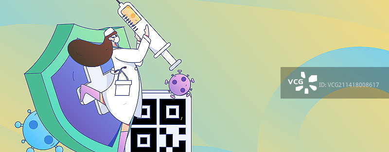 绿码医生防疫抗疫扁平矢量概念运营插画图片素材