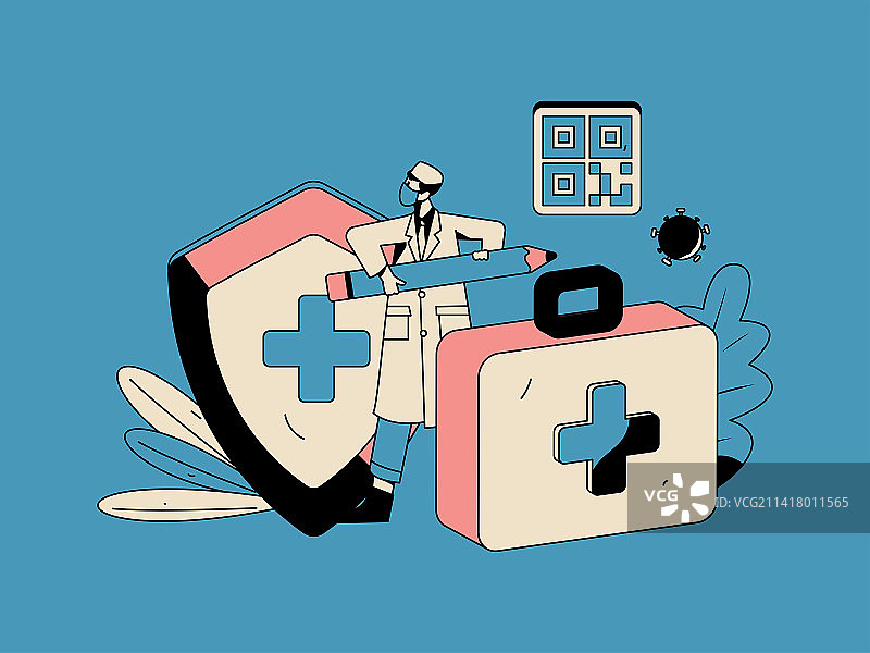 绿码医生防疫抗疫扁平矢量概念运营插画图片素材