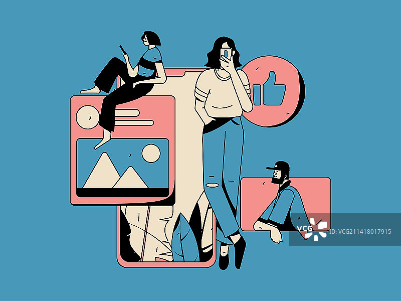 虚拟的人物社交沟通概念商业扁平矢量手绘插画图片素材