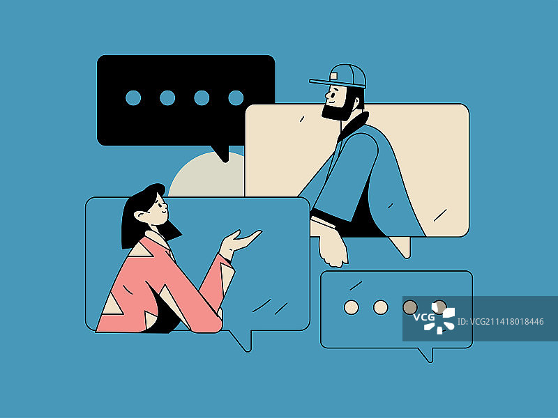 虚拟的人物社交沟通概念商业扁平矢量手绘插画图片素材