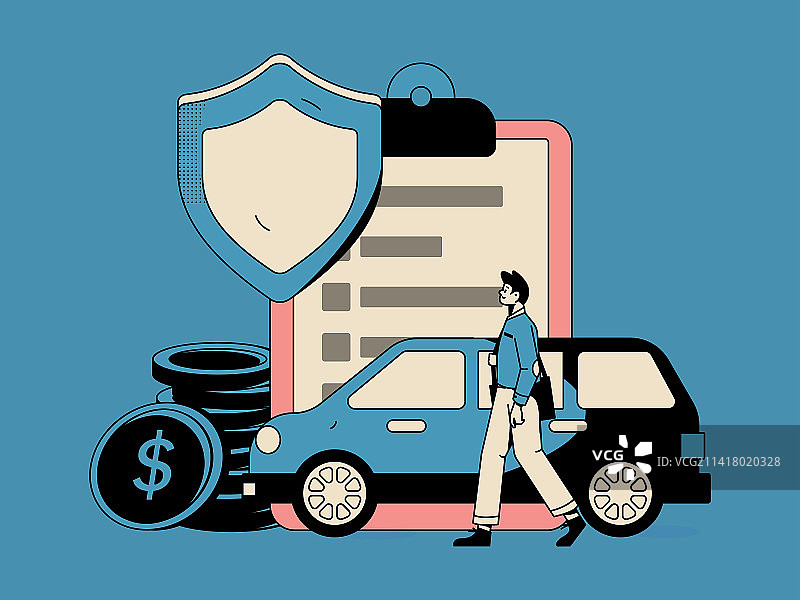 为汽车购买保险扁平人物矢量概念运营手绘插画图片素材