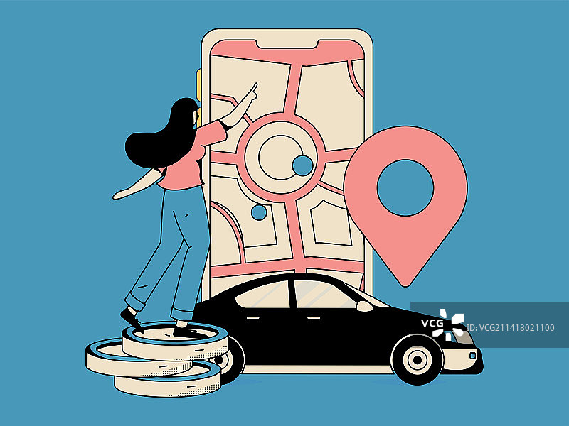 打车出行的人物扁平矢量概念运营手绘插画图片素材
