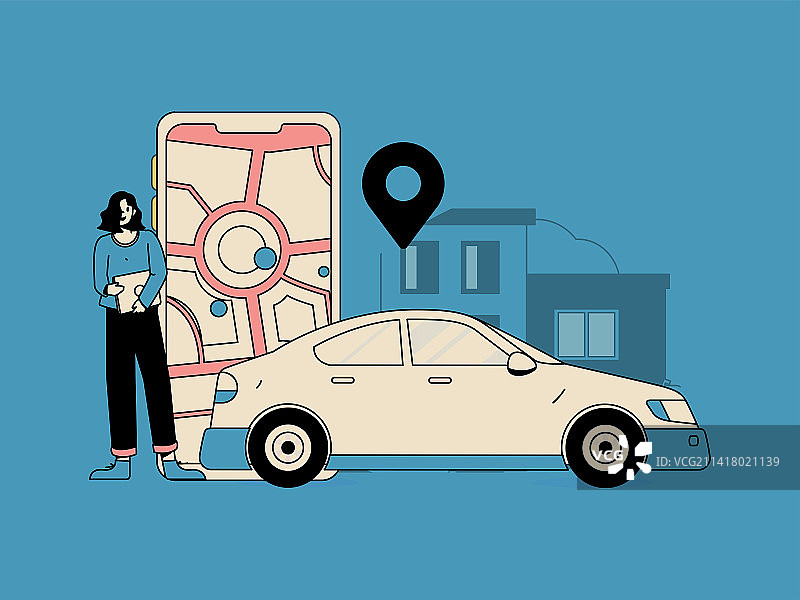 打车出行的人物扁平矢量概念运营手绘插画图片素材