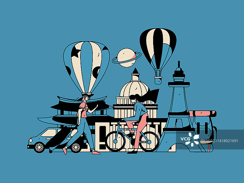 节假日旅游出行人物互联网背景矢量手绘插画图片素材