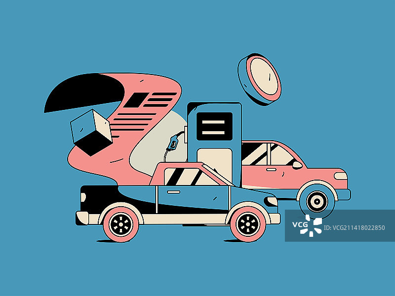为汽车加油获得优惠的人物矢量互联网运营手绘插画图片素材