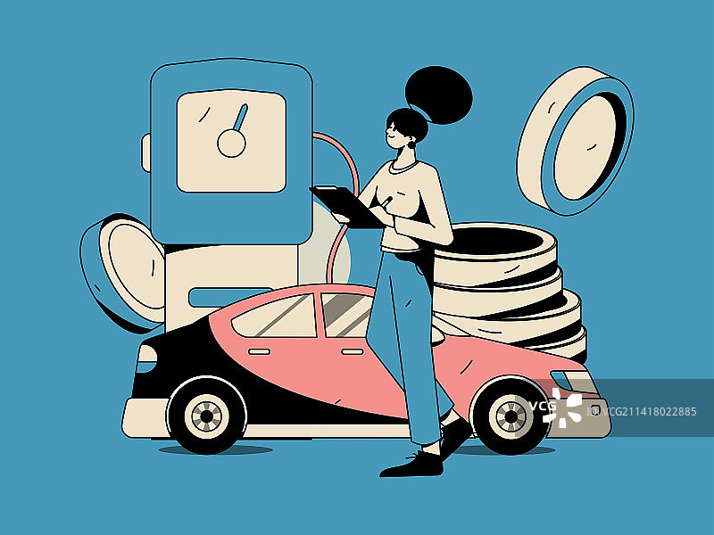 为汽车加油获得优惠的人物矢量互联网运营手绘插画图片素材
