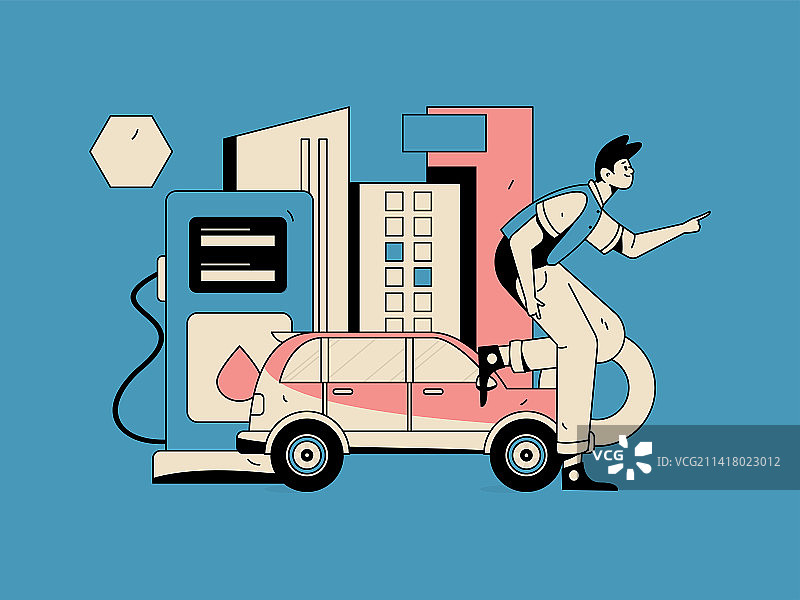 为汽车加油获得优惠的人物矢量互联网运营手绘插画图片素材