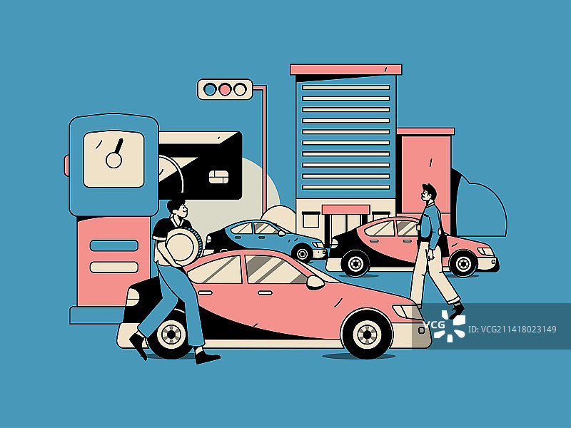 为汽车加油获得优惠的人物矢量互联网运营手绘插画图片素材