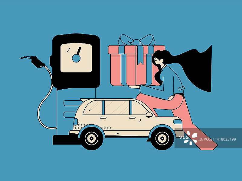 为汽车加油获得优惠的人物矢量互联网运营手绘插画图片素材