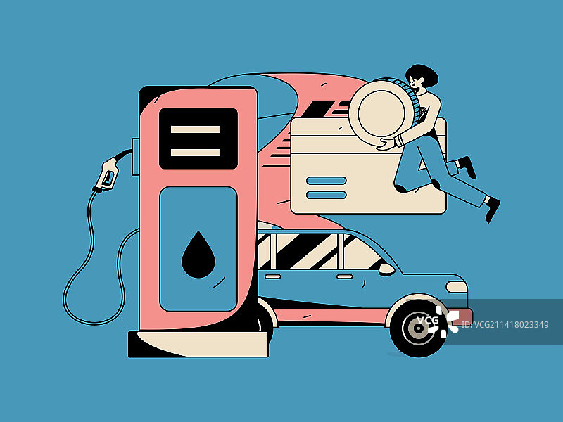 为汽车加油获得优惠的人物矢量互联网运营手绘插画图片素材