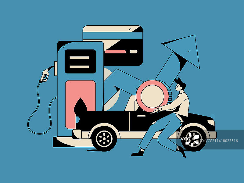 为汽车加油获得优惠的人物矢量互联网运营手绘插画图片素材