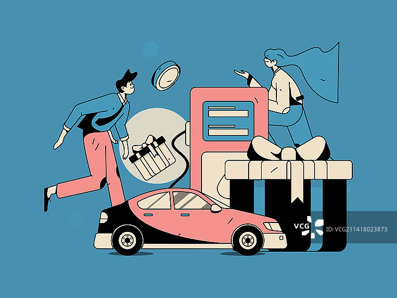 为汽车加油获得优惠的人物矢量互联网运营手绘插画图片素材