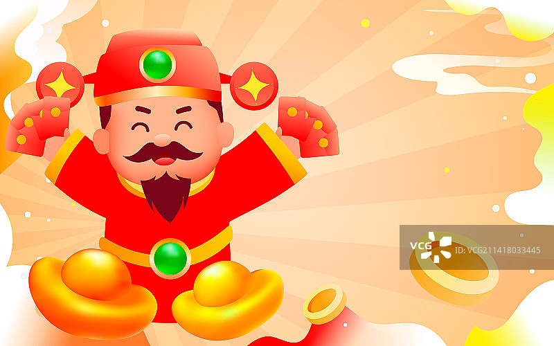 春节财神爷送财富新年开工大吉传统节日插画图片素材