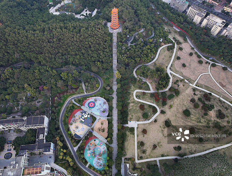 广东省深圳市光明区公明红花山公园航拍图片素材