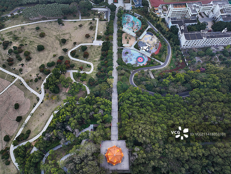 广东省深圳市光明区公明红花山公园航拍图片素材