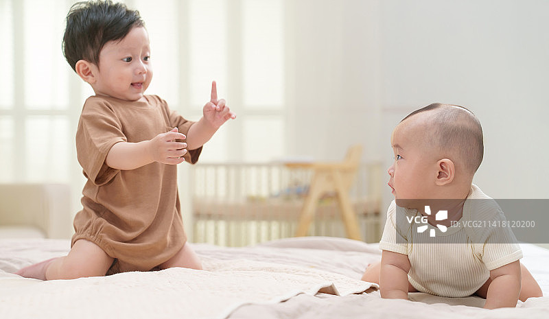 两个可爱的宝宝一起玩耍图片素材