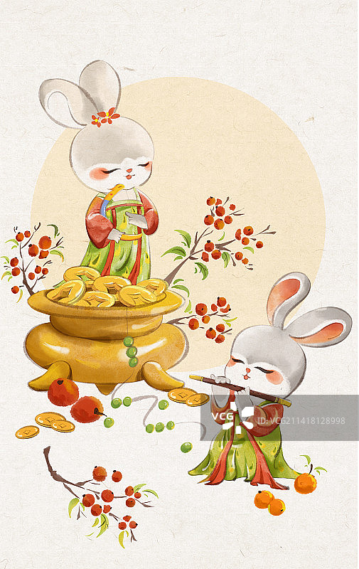 兔子水墨新年吉祥贺图图片素材