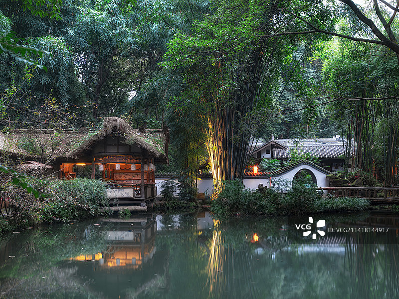 中国成都杜甫草堂博物馆茅屋故居景区风光图片素材