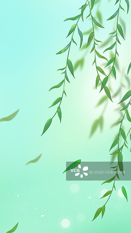 春天柳叶在飘背景插画图片素材