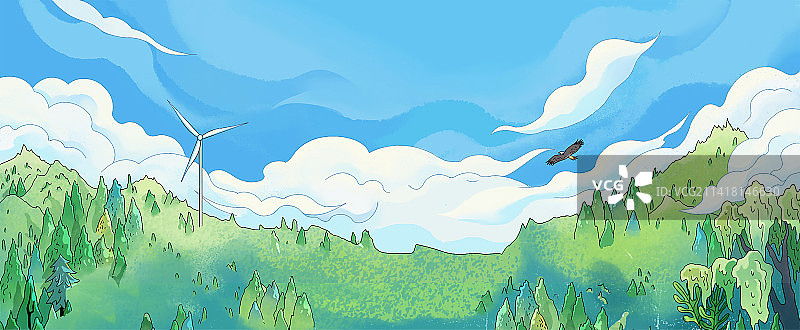 清新白云蓝天草地背景图片素材