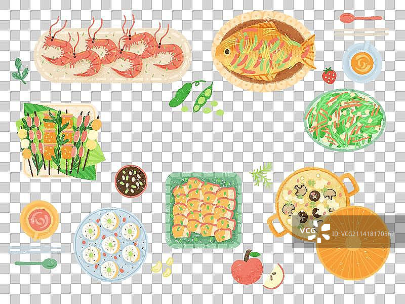 美食家常菜免抠图形元素扁平装饰插画图片素材