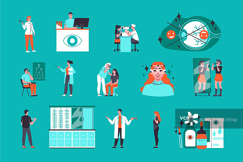 眼科医生彩色组合图片素材