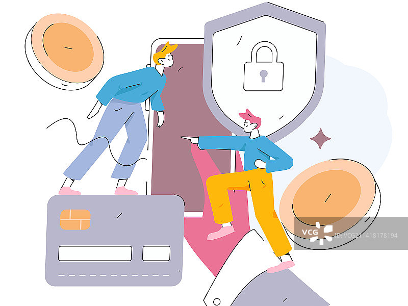 网购支付安全人物扁平矢量概念运营手绘插画图片素材