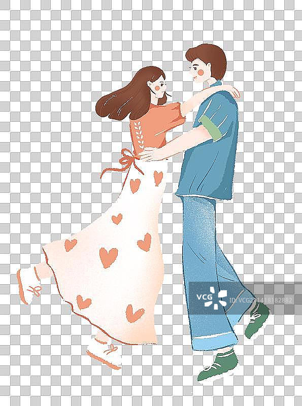 一对情侣相拥插画元素图片素材