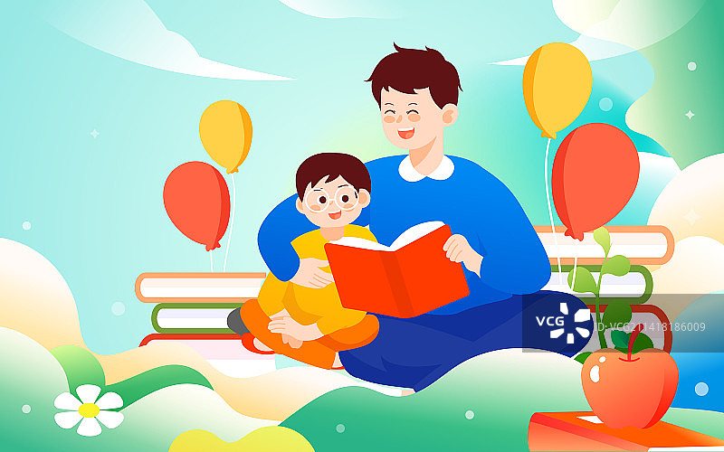 开学季亲子教育阅读世界读书日亲情陪伴插画图片素材
