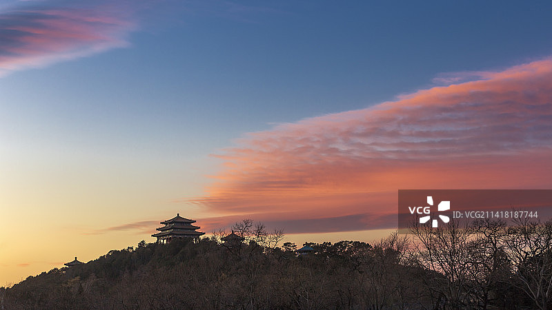 景山公园万春亭晚霞图片素材