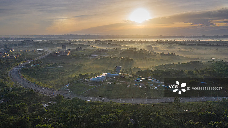 眉山市东坡区城市风景线、湿地公园、远景楼、岷东新区图片素材