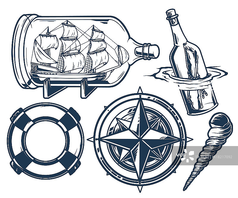 航海复古单色装饰套装图片素材