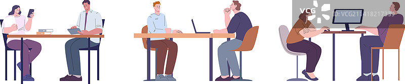 人们坐在桌旁工作面试图片素材