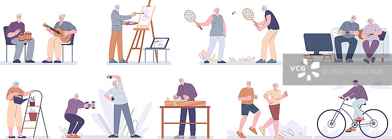 老年人在家和户外活动图片素材