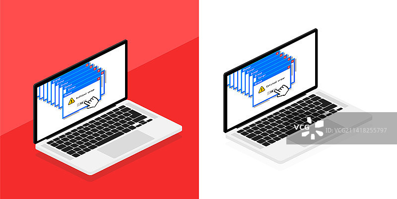 笔记本电脑屏幕上的错误消息严重错误图片素材