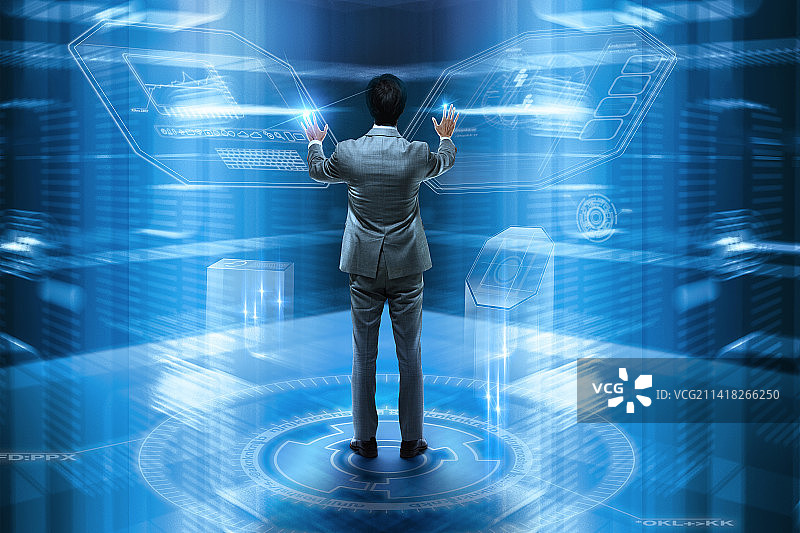 操作触摸面板平台的商人图片素材