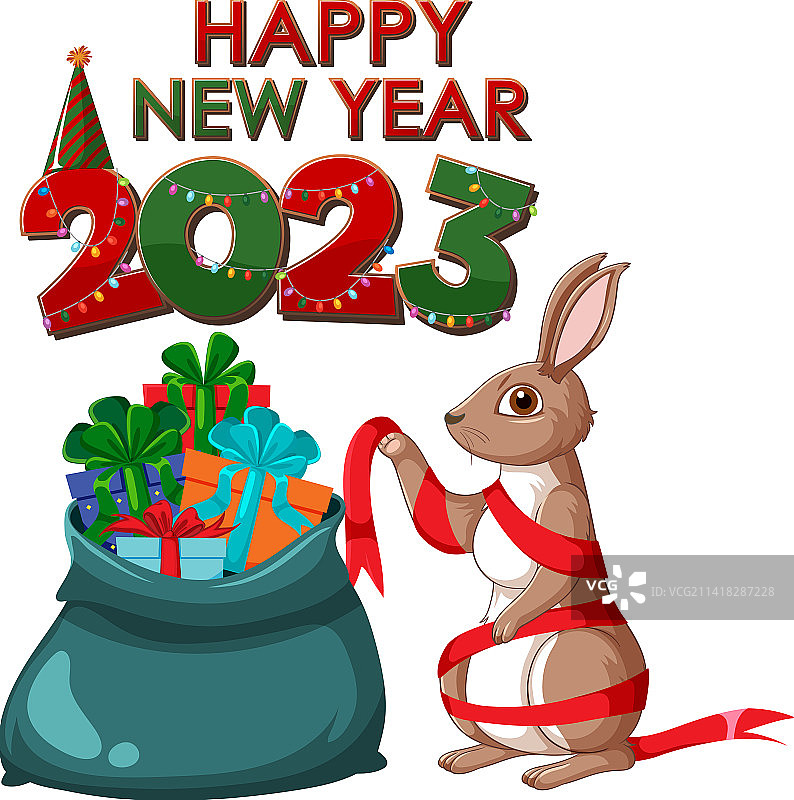 带有可爱兔子的新年快乐banner图片素材