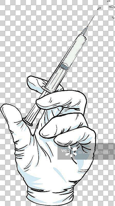 戴着手套的护士拿着注射器准备接种疫苗的手元素图片素材