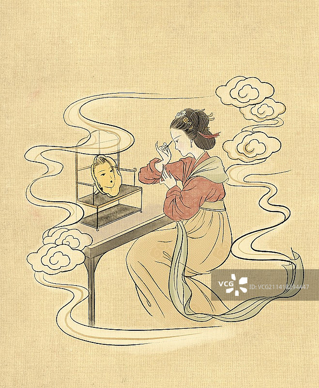 宋代生活 铜镜梳妆女子图片素材