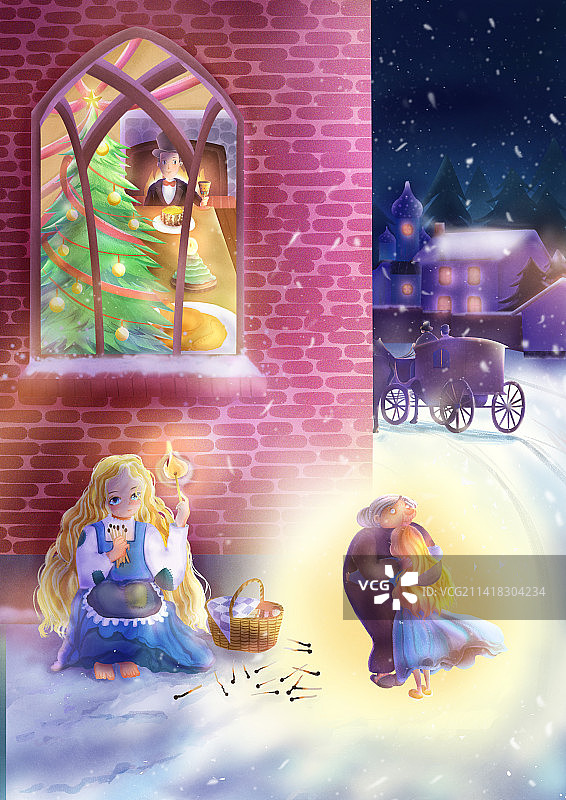 卖火柴的小女孩童话故事插画图片素材