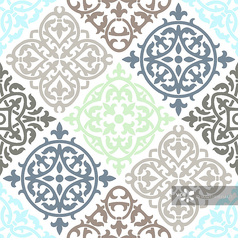 古代瓷砖无缝图案墙图片素材