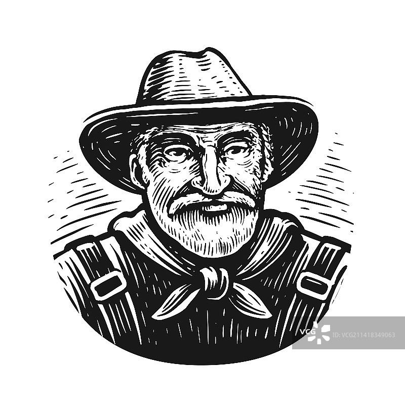 戴帽子的老年农民的复古风格肖像图片素材